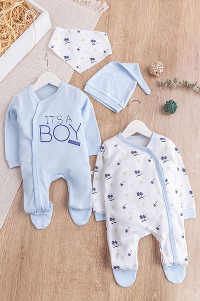Babymod طقم رومبير للأطفال الرضع مكون من قطعتين بأكمام طويلة ومطبوع بنقشة النخيل