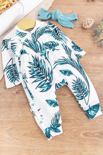 Babymod Leaf Patterned Front Snap Bandana Baby Girl Jumpsuit