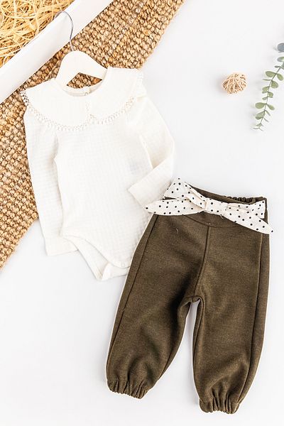 Babymod Baby Collared Self Patterned Baby Girl/Child Trousers Set