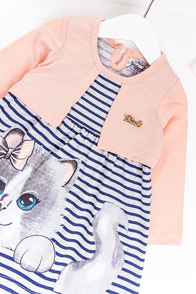 Babymod Cat Printed Baby Girl Dress with Bolero