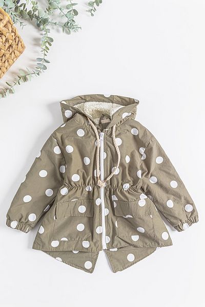 Babymod Polka Dot Patterned Plush Lined Girls' Raincoat Children's Coat