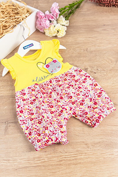 Babymod Çiçekli Kedi Figürlü Kız Bebek Tulum