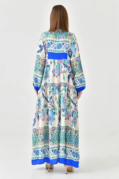 WOMAN VISION Rochie de vară cu imprimeu floral etnic, lungime midi, cu guler întins - mânecă cu balon și evazată 2243