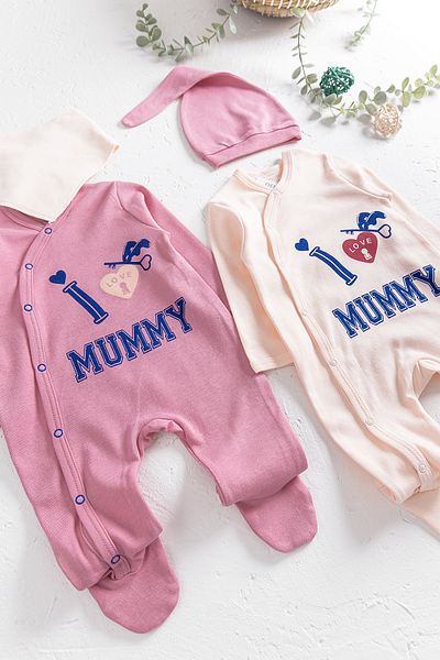 Babymod I Love Mummy Printed 2-Piece Long Sleeve Baby Girl/Boy Jumpsuit Set