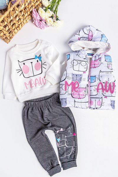 Babymod Baby Girl Set Cat Patterned Baby Girl Inflatable Vest Set