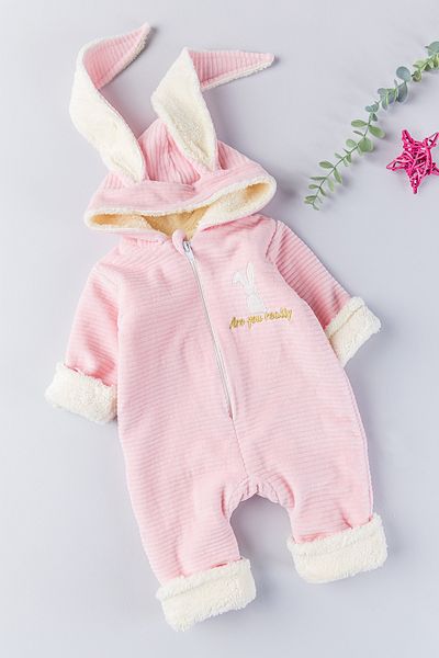 Babymod Winter Welsoft Velvet Astronaut Girl/Boy Baby Jumpsuit with Rabbit Figure