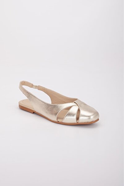 VİNİCCİ AYAKKABI Genuine Leather Open Back Gold Shoes