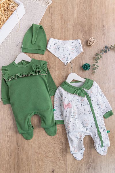 Babymod Floral Patterned Frilly 2-Piece Long Sleeve Baby Girl Jumpsuit Set