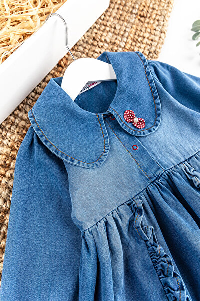 Babymod Baby Girl Jeans Dress with Bow Collar and Bow