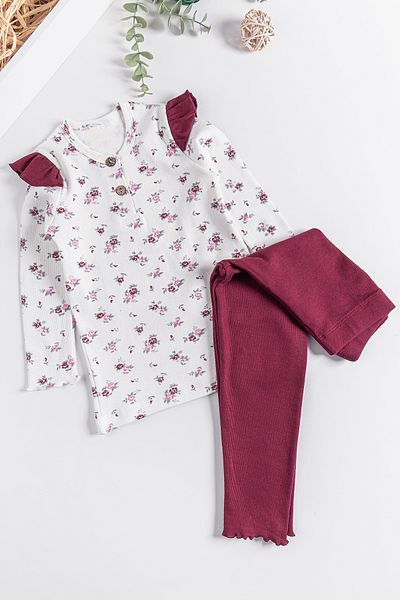 Babymod Flower Patterned Frilly Girl's Pajama Set