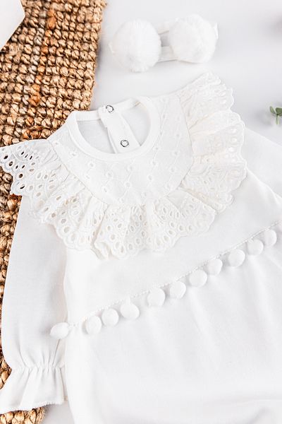 Babymod Baby Girl Jumpsuit Set with Guipure Pompom Bandana