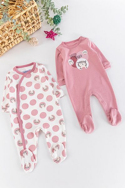 Babymod Leopard Figured Polka Dot Long Sleeve 2-Piece Baby Girl Jumpsuit Set