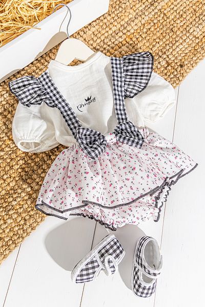 Babymod Floral Patterned Frilly Baby Girl Jumpsuit Salopet Set