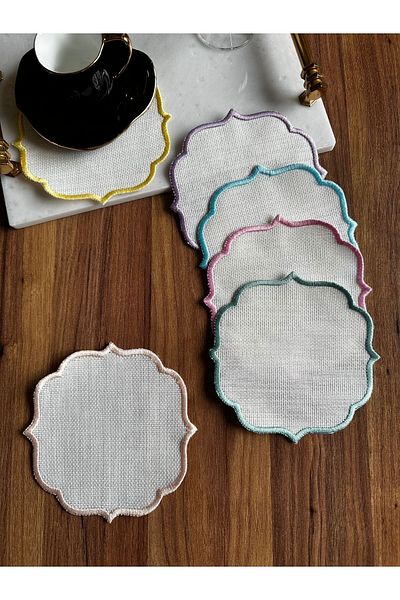 NURHAN HOME COLLECTION 6 Pieces of Soft Colored Embroidered Cocktail Presentation Napkins Suitable for Ethamine Processing
