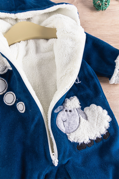Babymod Welsoft Plush Lined Velvet Baby Girl/Boy Jumpsuit with Lamb Figure