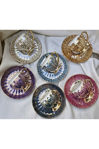 BY.RAYKA PORSELEN El Dekor Zühre Porselen El Boyama Kahve Fincan Takımı