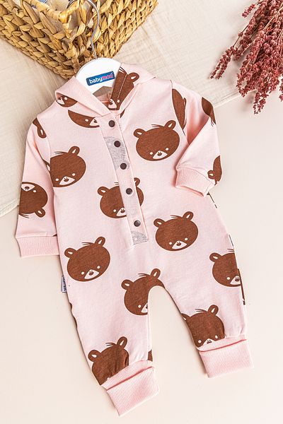 Babymod Teddy Bear Patterned Hooded Baby Girl Jumpsuit