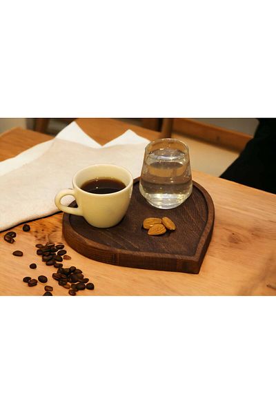 Davi Ahşap Set of 3 with Wooden Heart Presentation Plate Cup and Cup Special for Mother's Day