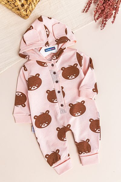 Babymod Teddy Bear Patterned Hooded Baby Girl Jumpsuit