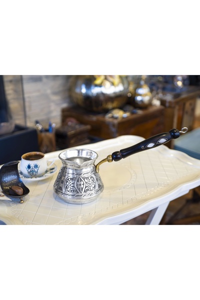 Bakır Concept 5-piece Silver Colored Copper Coffee Pot and Chubby Model with ...