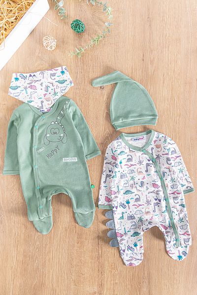 Babymod Dino Figured Long Sleeve 2-Piece Baby Boy Jumpsuit