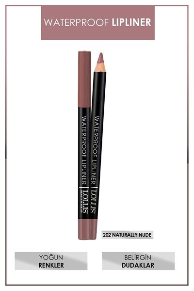 Lollis Waterproof Lipliner 202 Naturally Nude / Suya Dayanıklı Dudak Kalemi 2...
