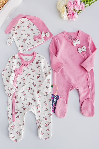 Babymod Baby Girl Jumpsuit Floral Patterned Double Long Sleeve Jumpsuit Set