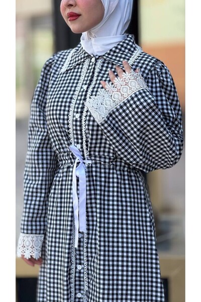 Esre Store 4481 -  Dantelli Tesettür Elbise Siyah