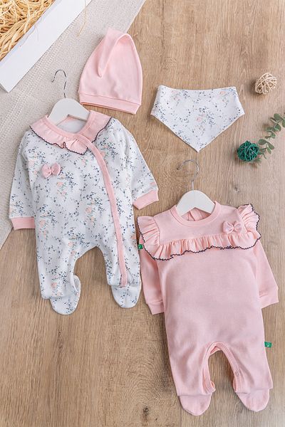 Babymod Floral Patterned Frilly 2-Piece Long Sleeve Baby Girl Jumpsuit Set