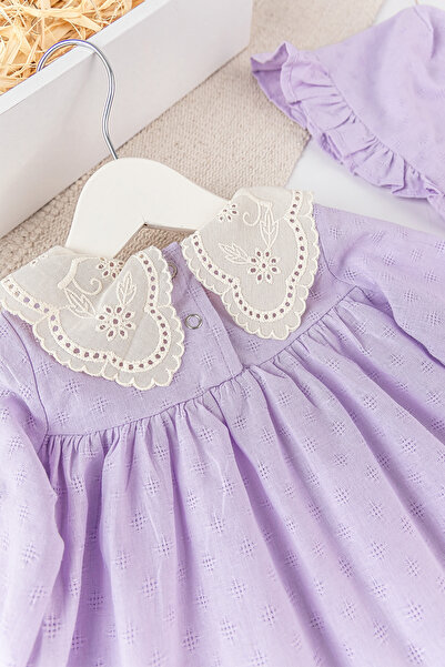 Babymod Güpür Yakalı Uzun Kollu Şapkalı Kız Bebek Elbise