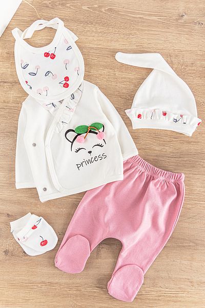 Babymod Cherry Figured 5 Piece Baby Girl Hospital Outlet Baby Set