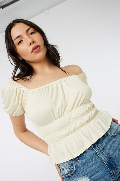 Ardene Peasant Top with Smocked Waist