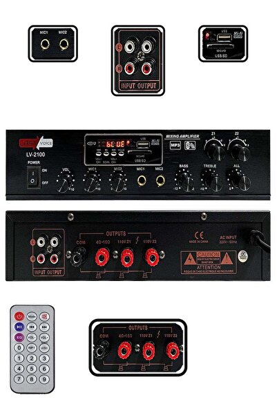 Lastvoice Lv-2100 Hat Trafolu 2 Bölgeli Stereo Anfi 2x100w Usb-bt