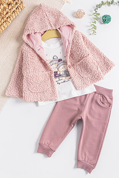 Babymod Kapüşonlu Hırkalı 3'lü Kız Bebek Takım