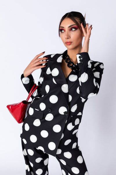 TUSSMADE Siyah Beyaz Puantiyeli Blazer Ceket