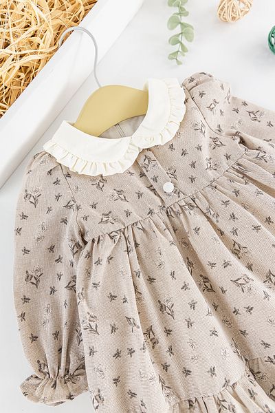 Babymod Floral Patterned Baby Collared Linen Baby Girl Dress