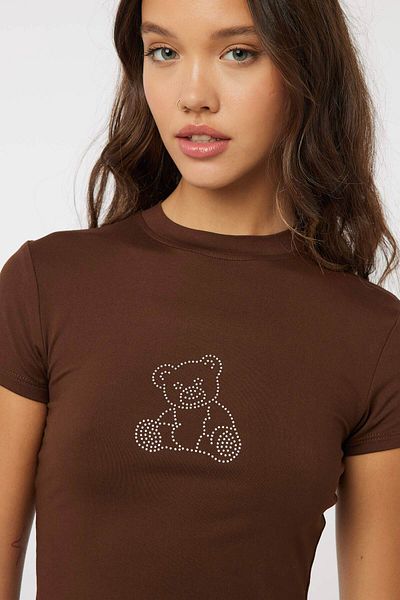 Ardene Rhinestone Graphic Baby Tee
