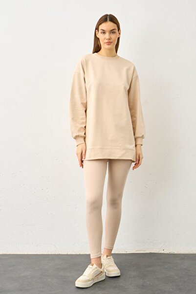 Basicpark Taş Yüksek Bel Tayt Üstü Bisiklet Yaka Tunik  Pamuklu Alt Üst Takım