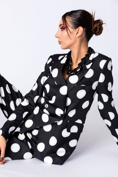 TUSSMADE Siyah Beyaz Puantiyeli Blazer Ceket