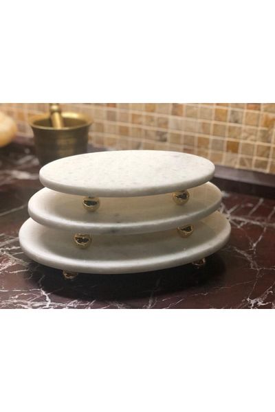 fymermertasarım Natural Marble 3-Piece Stand Tray