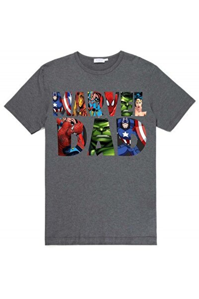 PHAMUK Kısa Kollu Bisiklet Yaka Unisex Çocuk Antrasit Tişört Marvel Mom Dad Baskılı Body Pamuklu