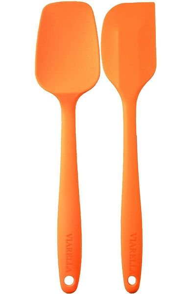 viarella Set of 2 Orange Silicone Spoon and Spatula - Heat Resistant, Fireproof and Scratchproof 27cm