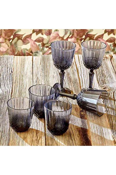 Bella Maison طقم كؤوس وكؤوس مقطوعة ملونة 24 قطعة أنثراسايت