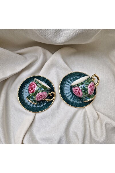 BY.RAYKA PORSELEN El Dekor Gülizar Porselen El Boyama 2li Kahve Fincan Takımı