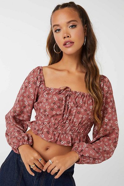 Ardene Daisy Floral Long Sleeve Milkmaid Top