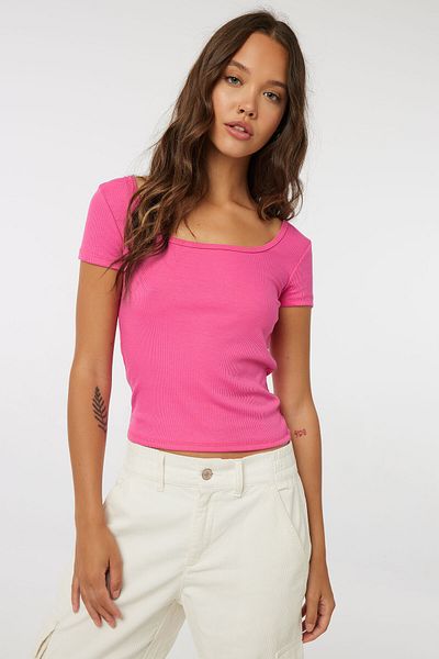 Ardene Short Sleeve Crew Neck Ribbed Tee