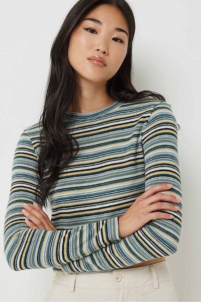 Ardene Striped Long Sleeve Crop Top