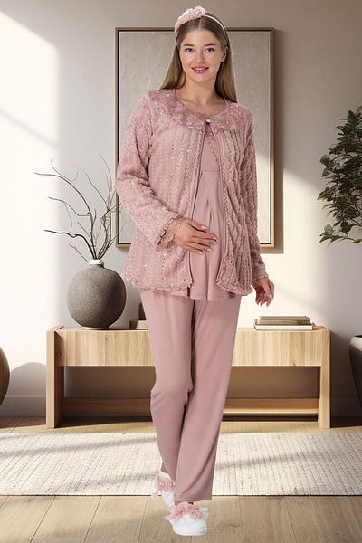 Mecit Pijama Σετ 3 βελούδινες ρόμπες πιτζάμες για έγκυες και έγκυες - βαμβάκι και βισκόζη
