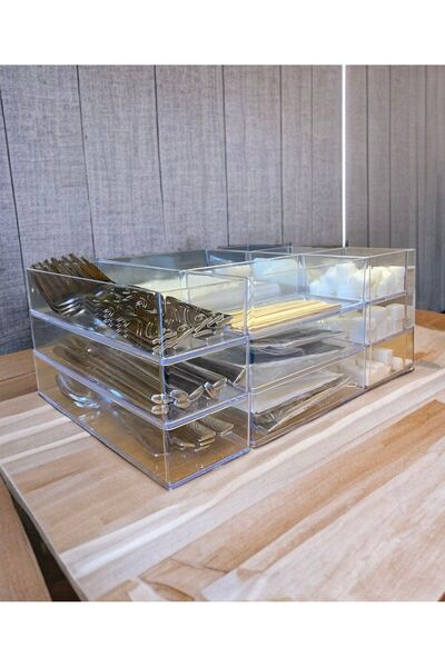 Bayev 18 Pieces Transparent Dowry Organizer Box - Spoon and Drawer Storage Organizer