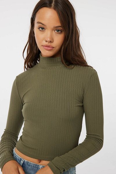 Ardene Crop Long Sleeve Mock Neck Top